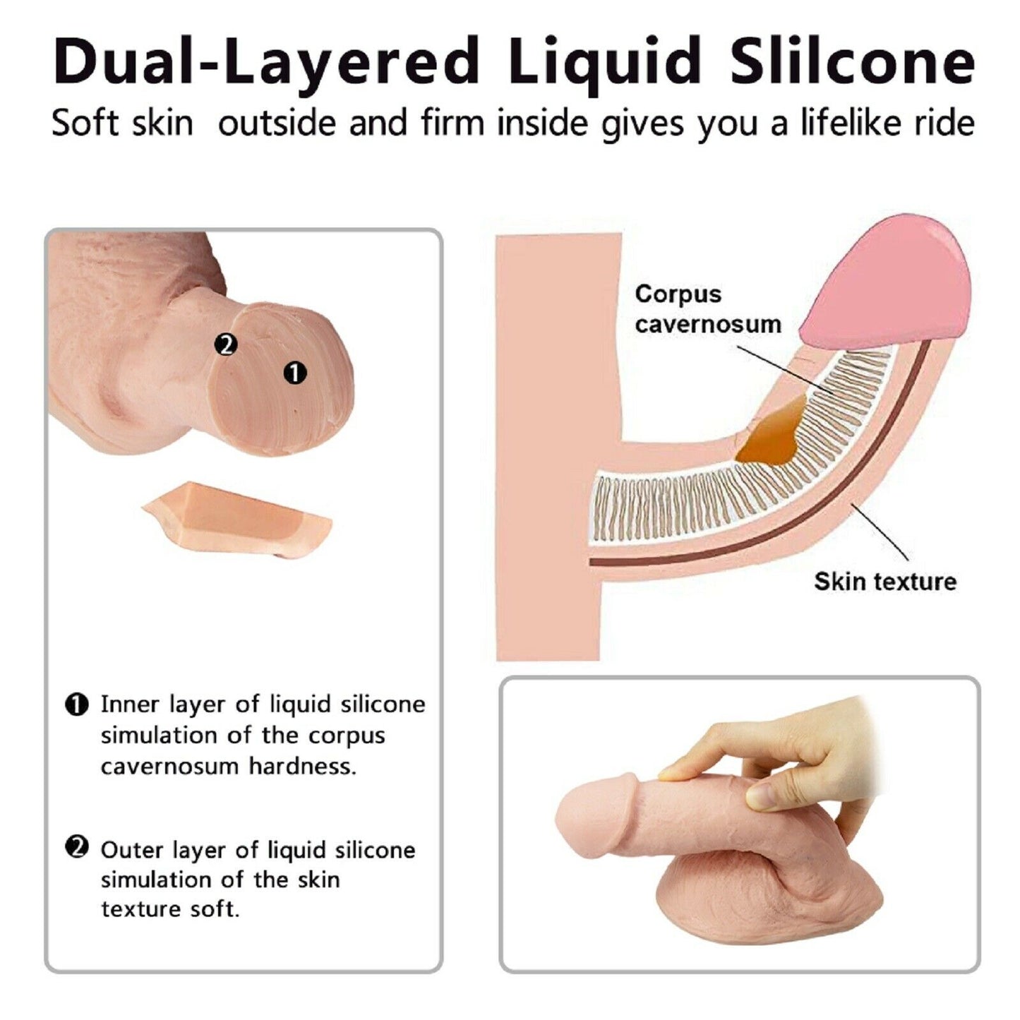 7.28" Realistic Dildo Dong Cock Penis Suction Cup Lifelike Soft Adult Sex Toy