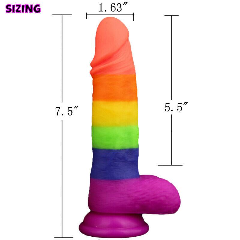 Rainbow Dildo Dong Realistic Penis Gay Cock Veined Shaft Suction Cup Sex Toy