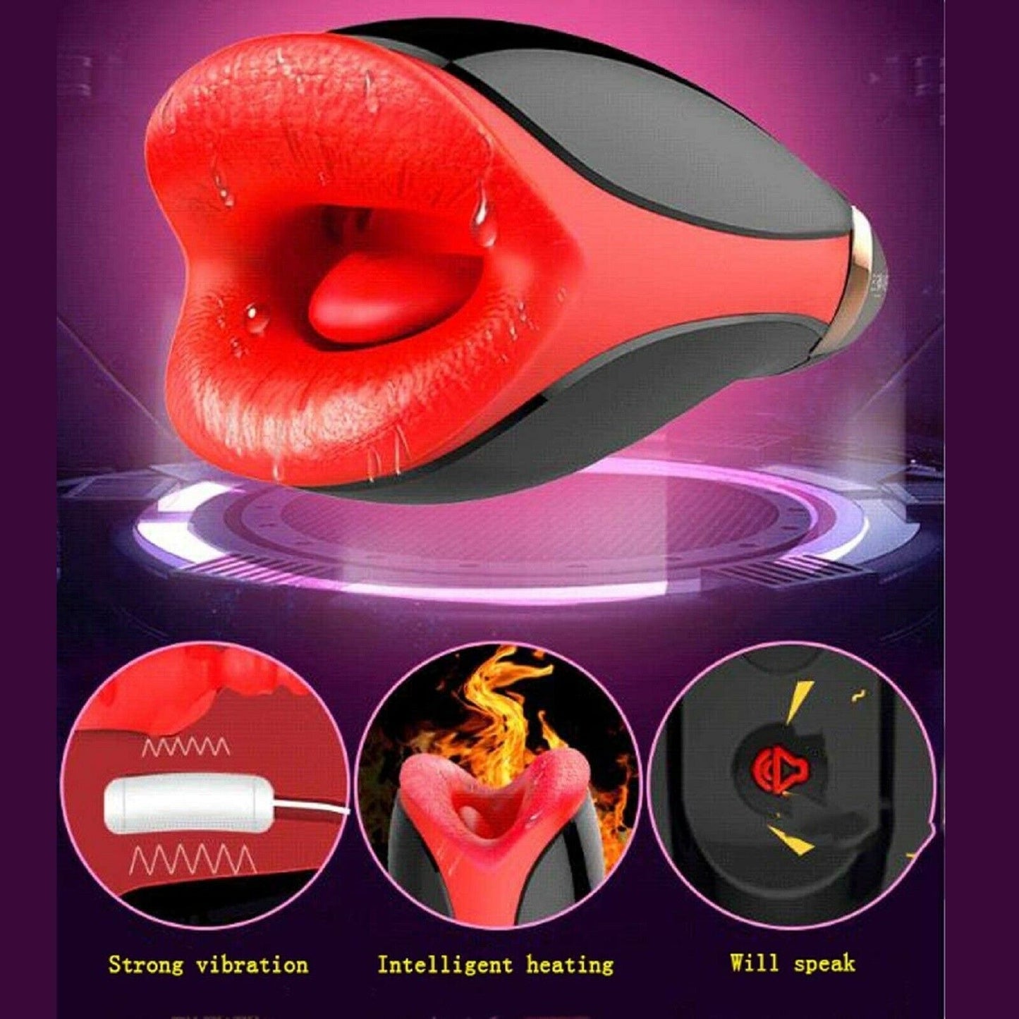Male Masturbator Cup Auto Heat Vibrating Oral Masturbation Stroker Mens Sex Toy