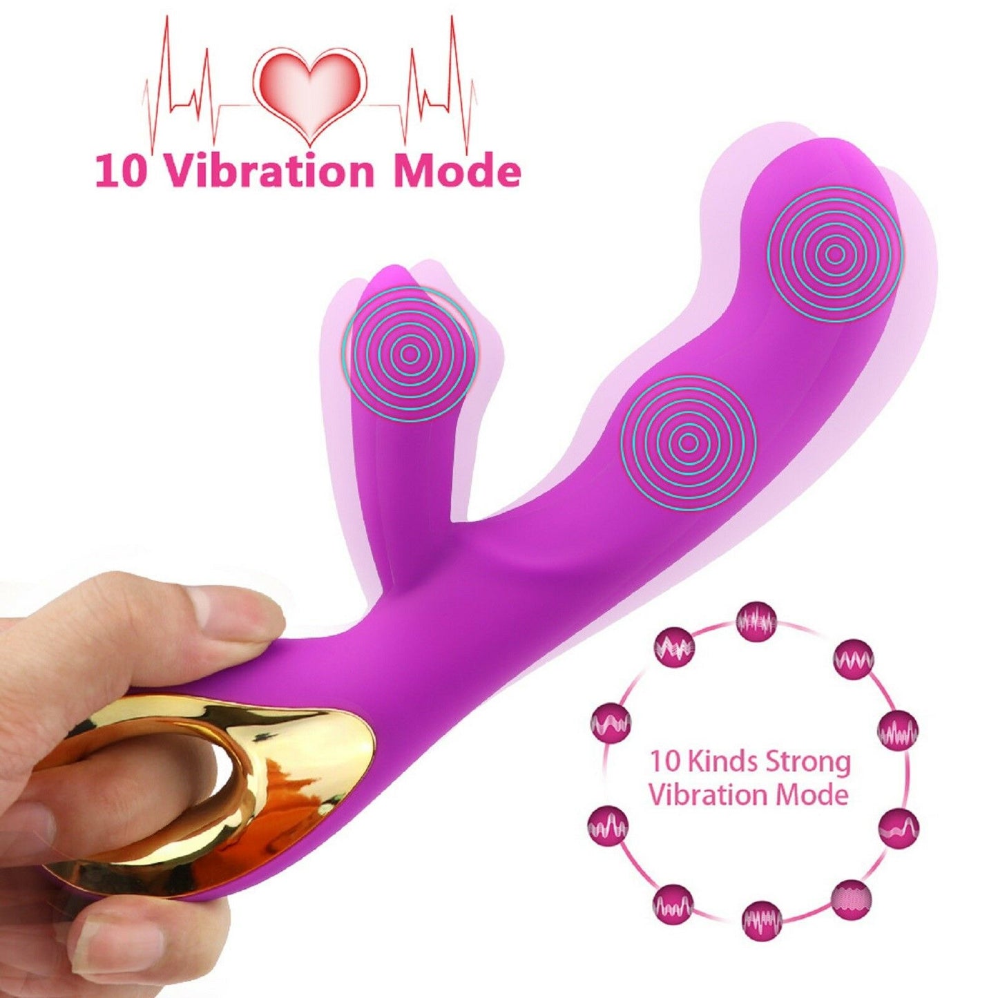 Rabbit Clit Vibrator Dildo G-Spot Clitoris Rechargeable Wand Female Anal Sex Toy