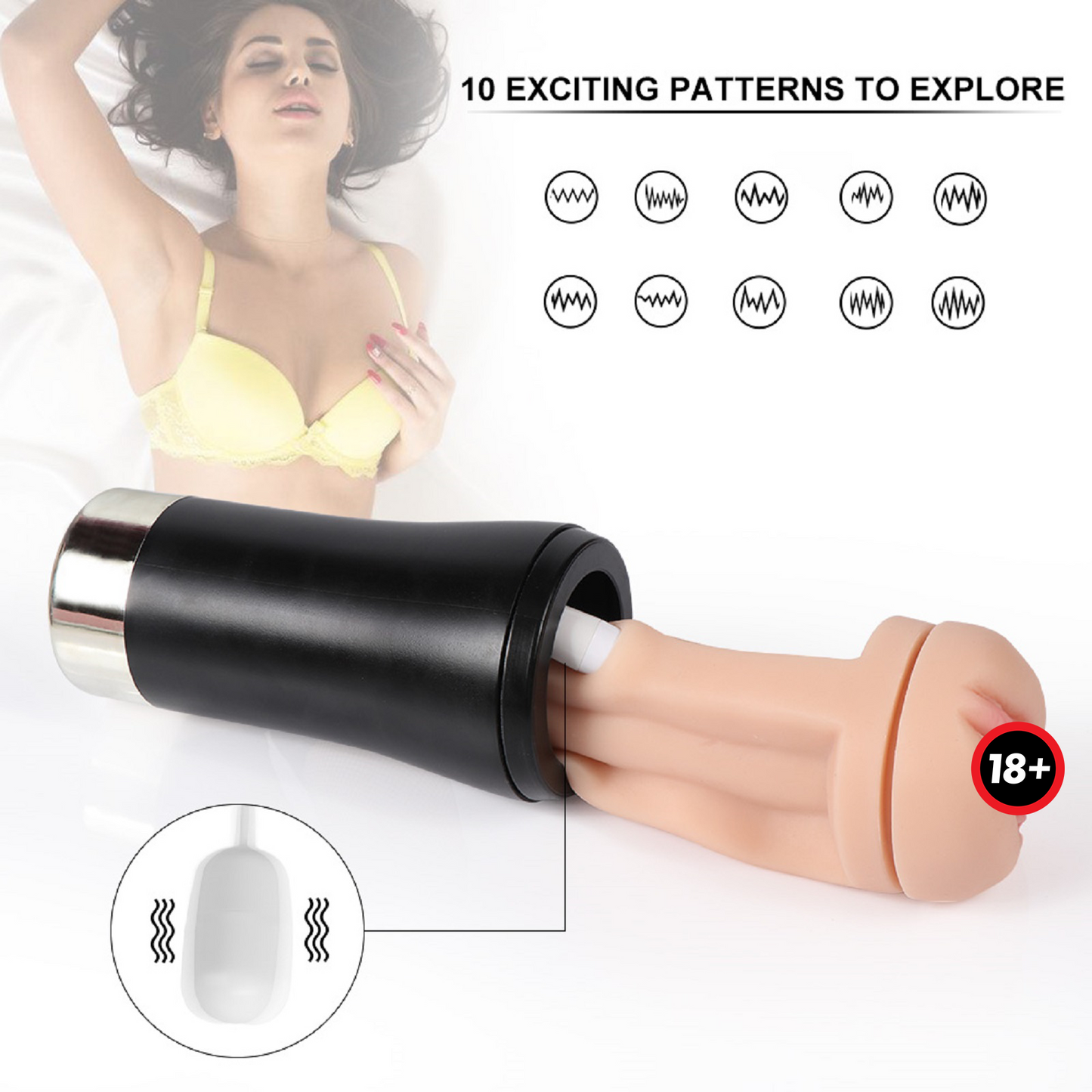 Vibrating Male Auto Masturbator Pussy Stroker Rechargeable Realistic Men Sex Toy