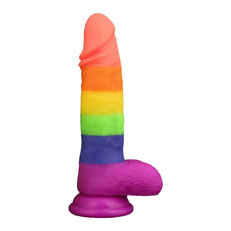 Rainbow Dildo Dong Realistic Penis Gay Cock Veined Shaft Suction Cup Sex Toy