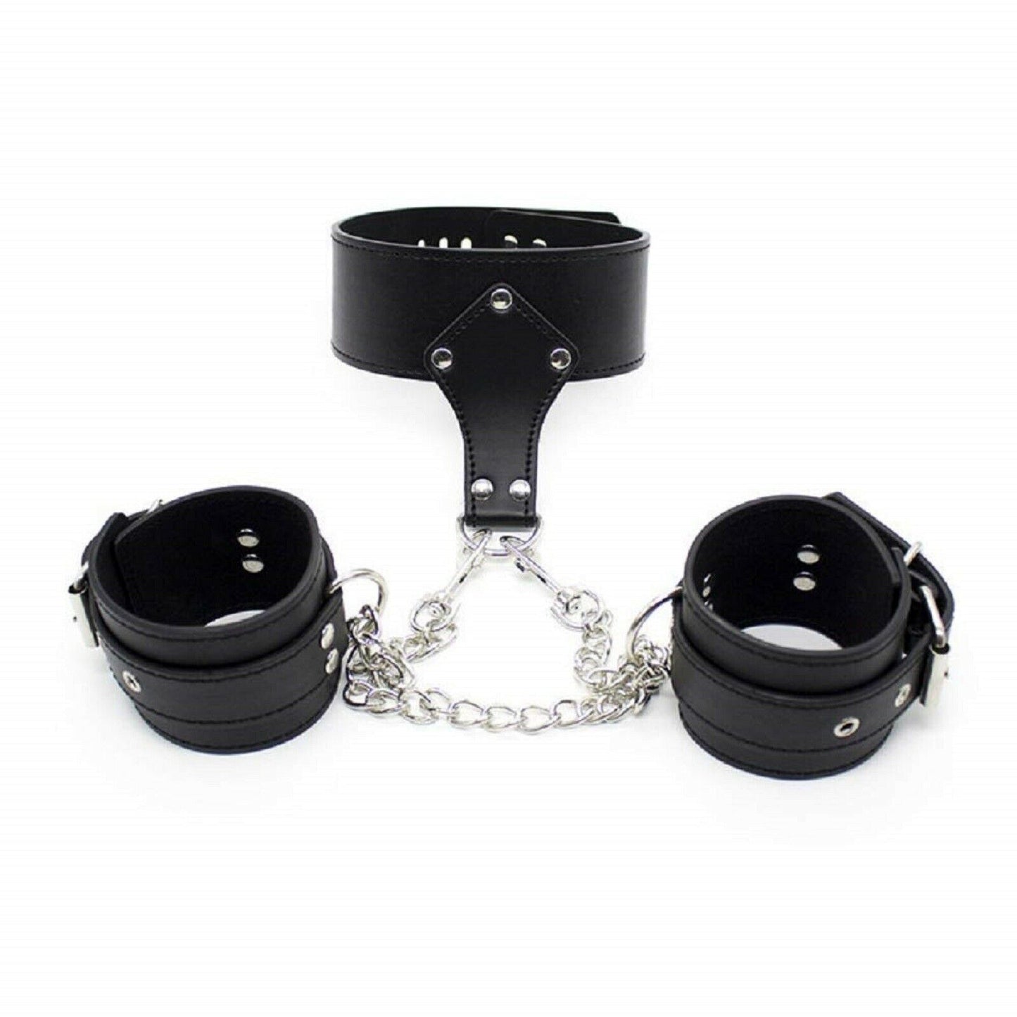 BDSM Bondage Restraint Set Collar With Handcuffs Wrist Metal Choker Sex Toy NEW