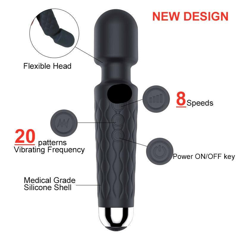Rechargeable Dildo Magic Wand Vibrator Clit Stimulator Cordless Massager Sex Toy