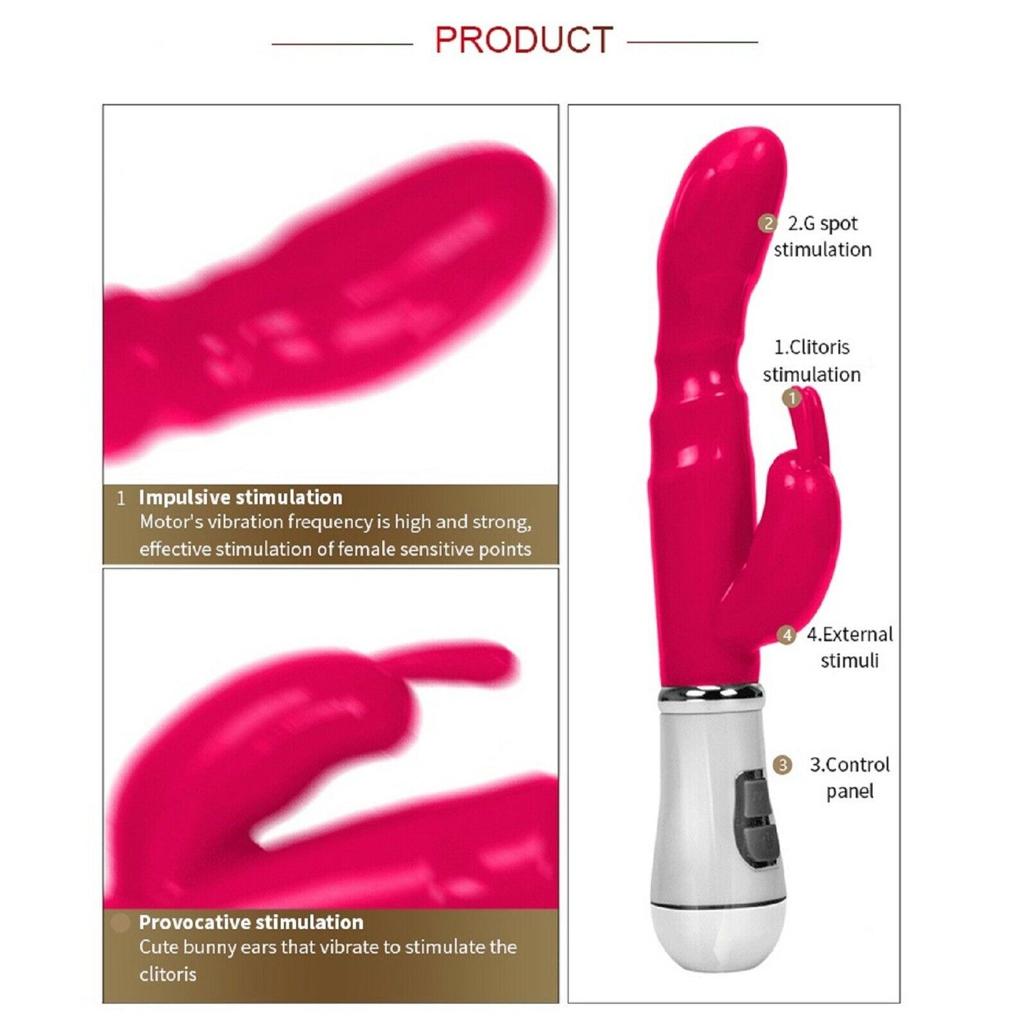 Rabbit Vibrator Dildo G-Spot Clitoris Vibe Dildo Wand Massager Female Sex Toy