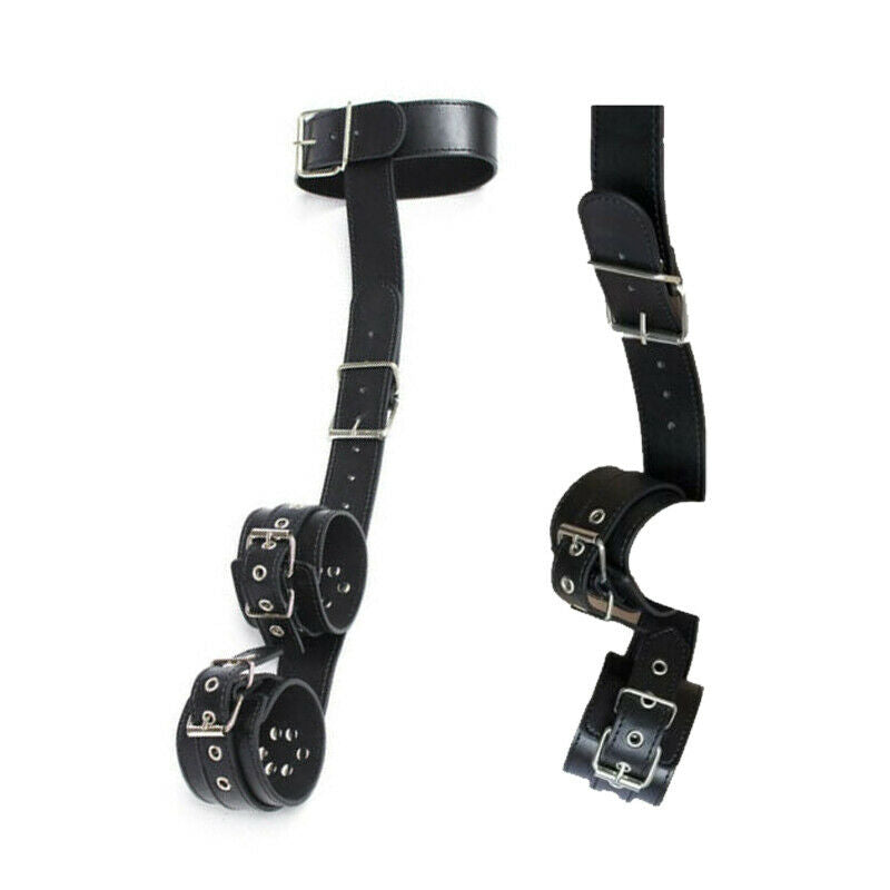 BDSM PU Leather Handcuffs Collar Bondage Restraint Choker Set Couples Sex Toy
